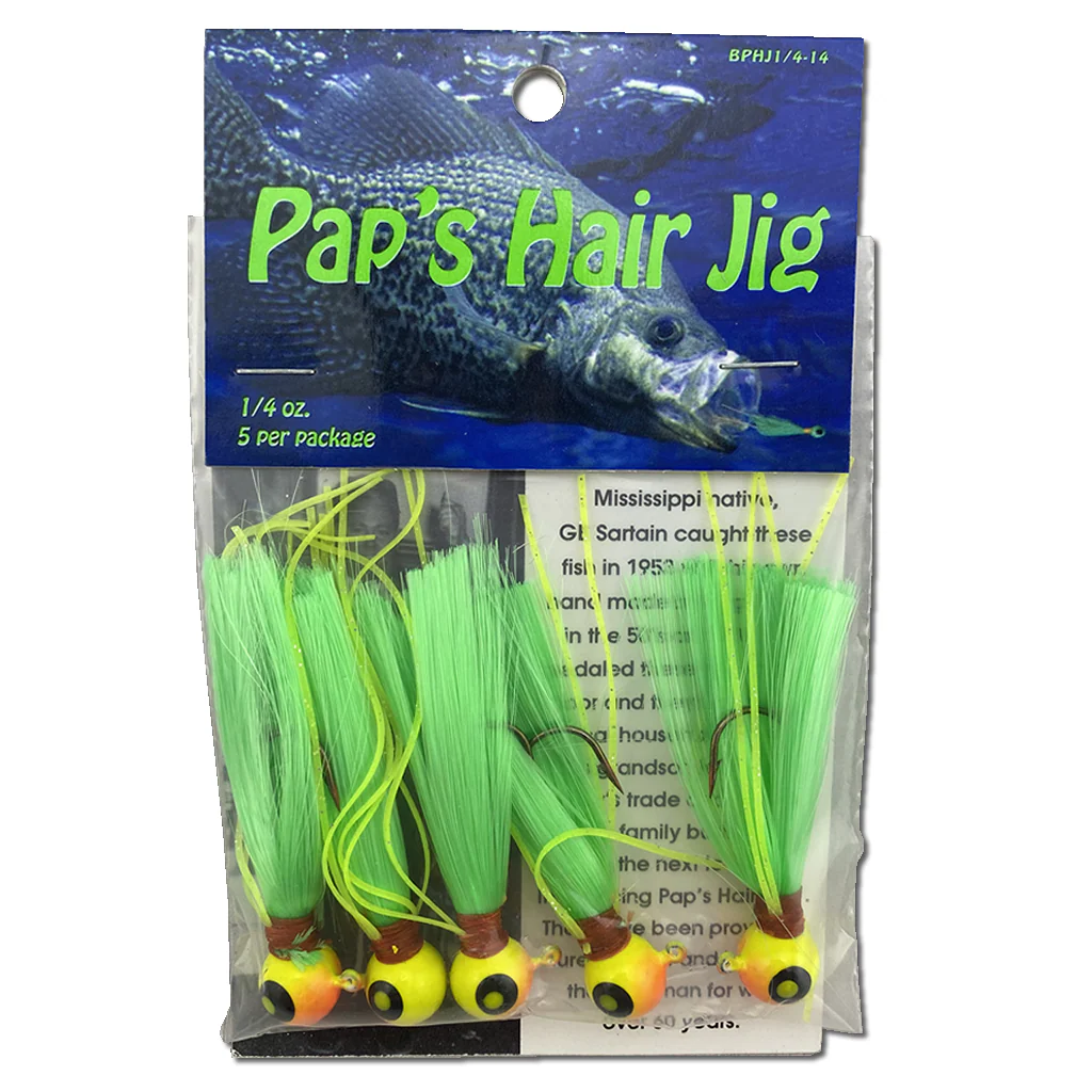 Paps Hair Jig 5 Pack Orange Yellow Head Green Tail