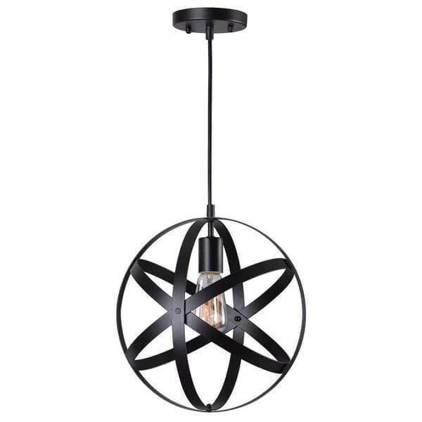 Home Decorators Collection 1-Light Black Orb Mini Pendant with Black Metal Strap Design Damaged Box
