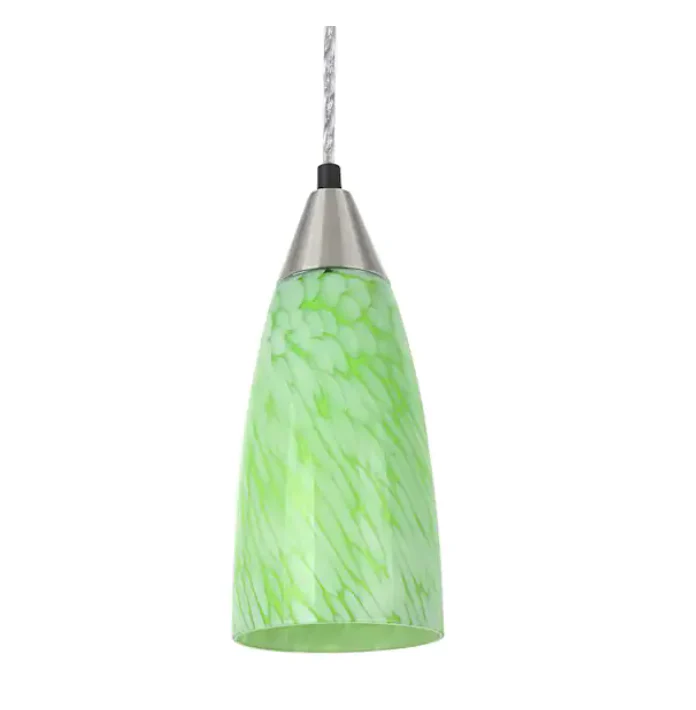 Aspen Creative 1-Light Satin Nickel Pendant with Green Art Glass Shade Damaged Box - Image 2