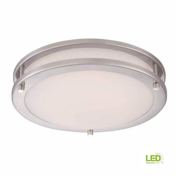 Hampton Bay 12 in. 120-Watt Equivalent Brushed Nickel Integrated LED Low-Profile Flush Mount with Frosted White Glass Shade Damaged Box