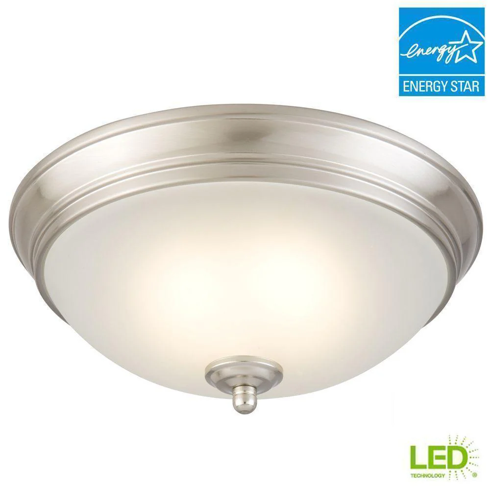 Brushed nickel LED ceiling light with frosted white glass shade *damaged box*