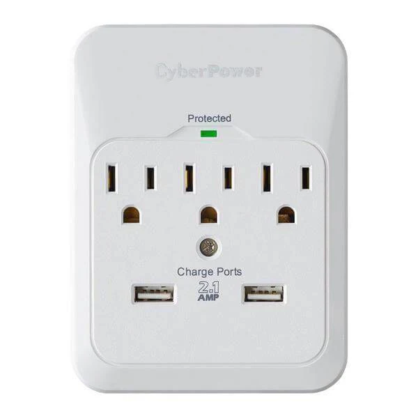 CyberPower 3 Outlet USB Wall Tap Surge Protector - Image 2