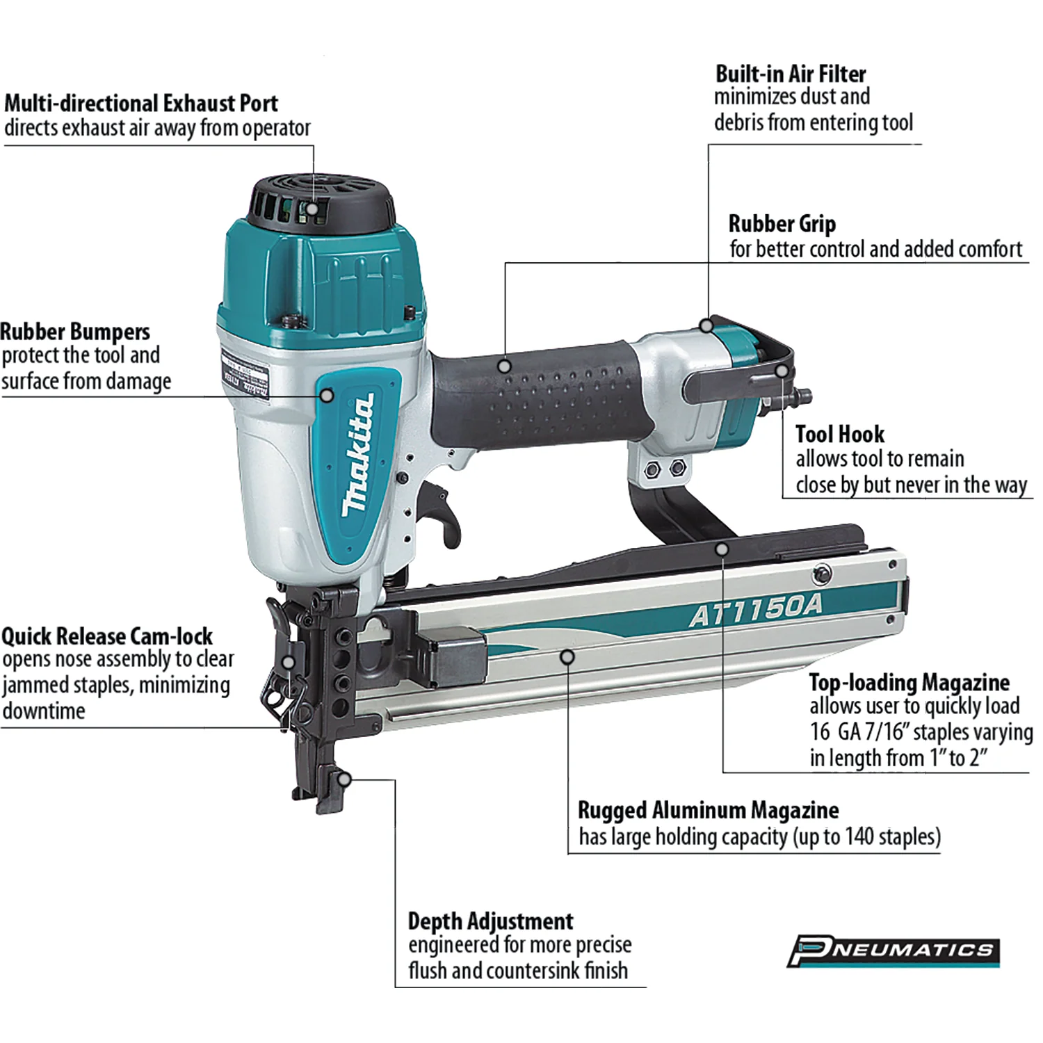 Makita 7/16 Inch Medium 16 Gauge Crown Stapler Factory Serviced - Image 8