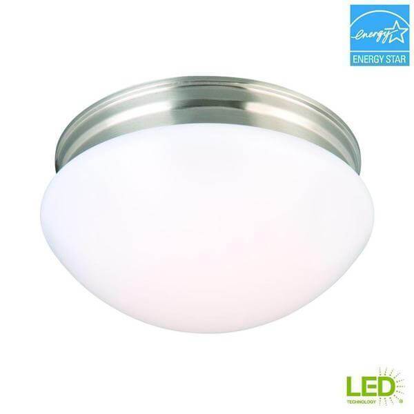 9 in. 60-Watt Equivalent Brushed Nickel Integrated LED Mushroom Flush Mount with White Acrylic Shade Damaged Box