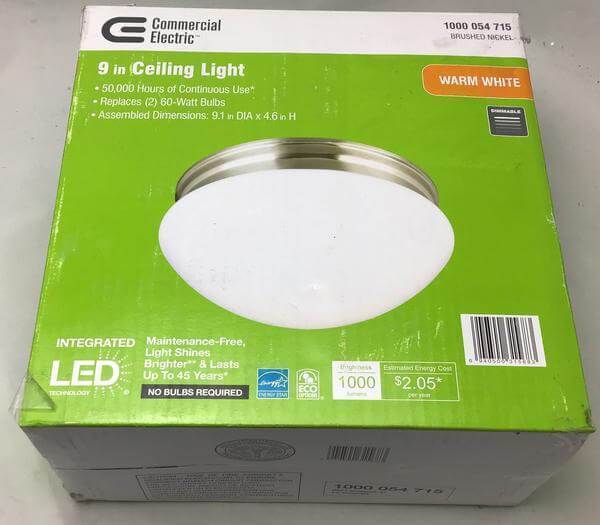 9 in. 60-Watt Equivalent Brushed Nickel Integrated LED Mushroom Flush Mount with White Acrylic Shade Damaged Box - Image 2