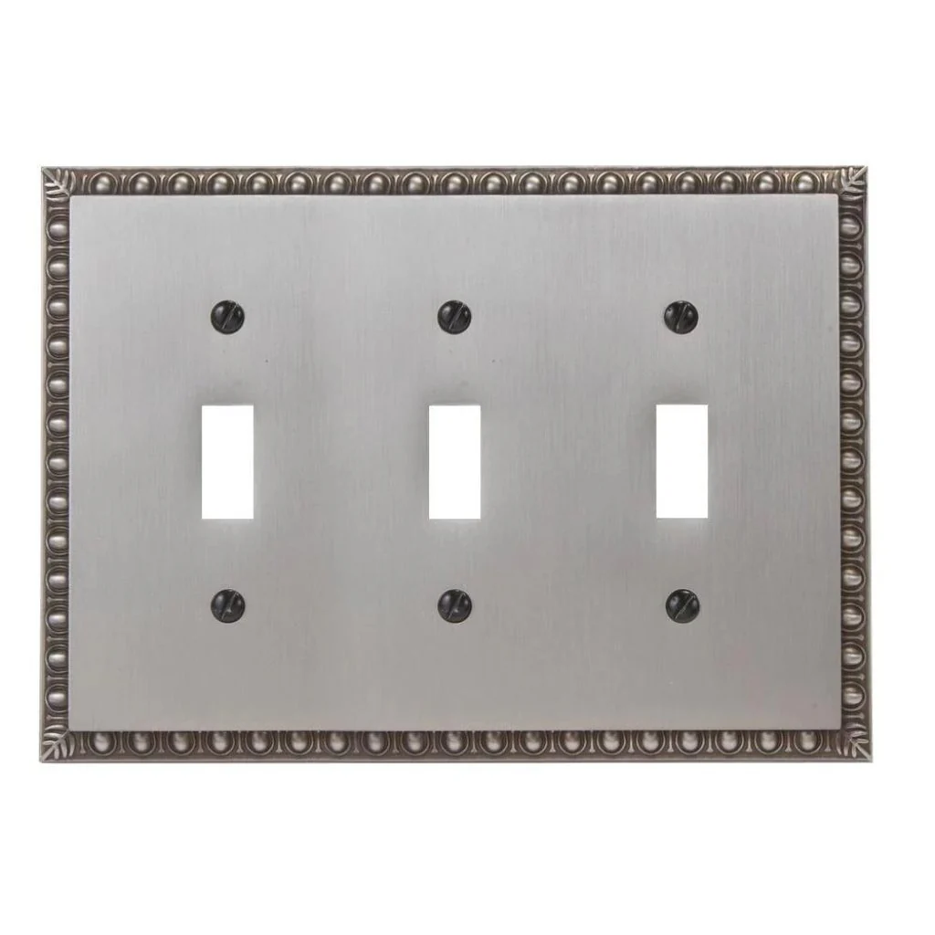 Amerelle Egg and Dart 3 Gang Toggle Wall Plate Antique Nickel Damaged Box