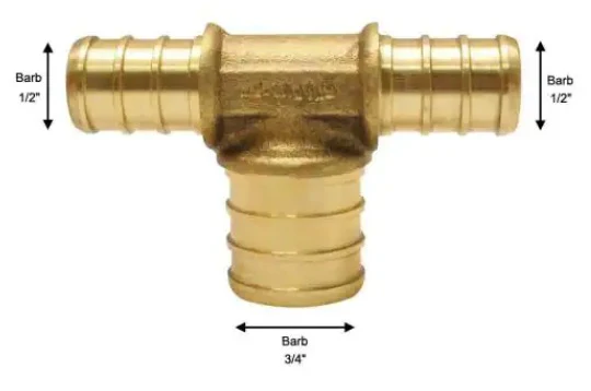 Apollo 1/2 in. x 1/2 in. x 3/4 in. Brass PEX Barb Reducing Tee *DAMAGED BOX* - Image 2