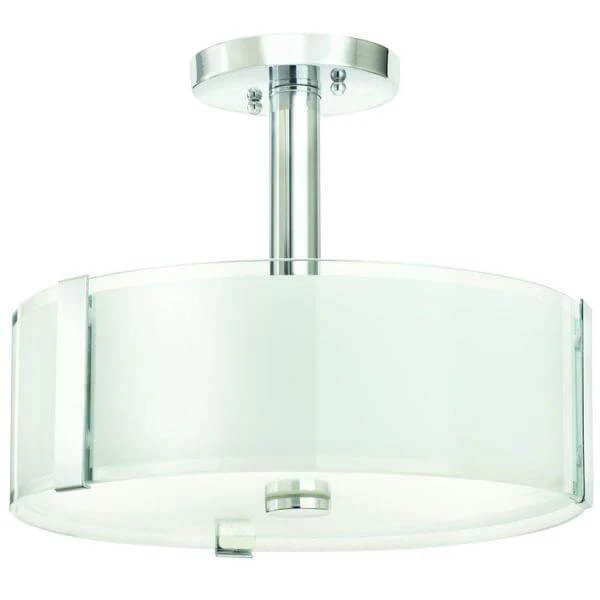 Bourland 14 in. 3-Light Polished Chrome Semi-Flush Mount with Glass Drum Shade Damaged Box
