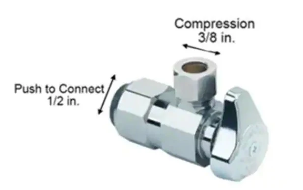 BrassCraft 1/2 in. Push Connect Inlet x 3/8 in. Compression Outlet 1/4-Turn Angle Valve *DAMAGED BOX* - Image 2