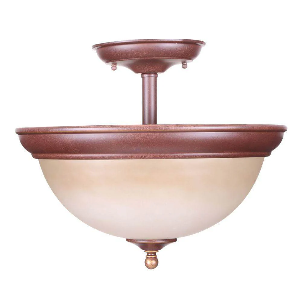 Bristol Collection 13 in. 2-Light Nutmeg Bronze Semi-Flush Mount with Tea Stained Glass Shade Damaged Box - Image 2