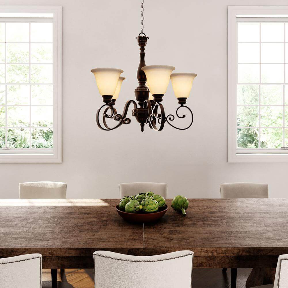 Carina 5-Light Aged Bronze Chandelier with Tea-Stained Glass Shade Damaged Box - Image 2