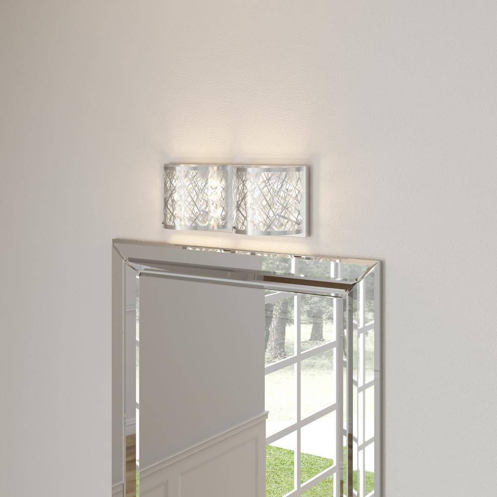 Home Decorators Collection Carterton 2-Light Chrome Vanity Light with Crystal Accents Damaged Box - Image 2