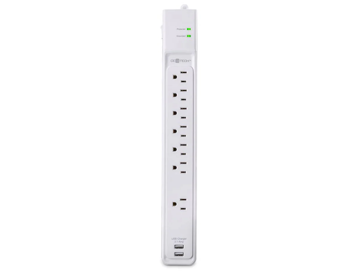 Commercial Electric TECH 6 ft. 7-Outlet Surge Protector with USB, White Damaged Box