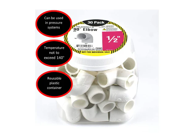 Charlotte Pipe 1/2 in. PVC Sch 40 90-Degree Elbow Pro Pack (30-Pack) DAMAGED BOX - Image 2