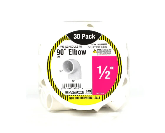 Charlotte Pipe 1/2 in. PVC Sch 40 90-Degree Elbow Pro Pack (30-Pack) DAMAGED BOX - Image 3