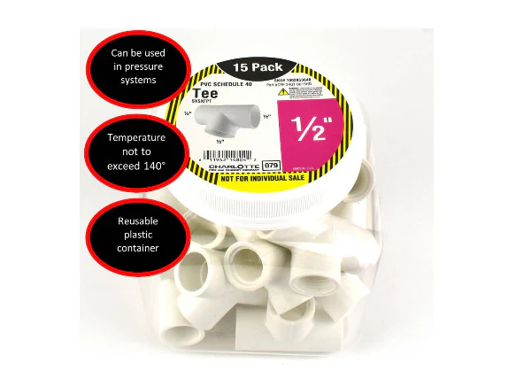 Charlotte Pipe 1/2 in. PVC Tee S x S x FPT Pro Pack (15-Pack) DAMAGD BOX - Image 3