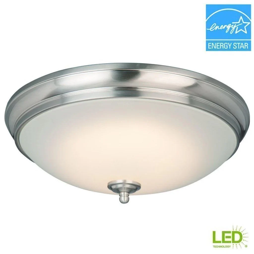 Commercial Electric 13 in. 60-Watt Equivalent Brushed Nickel Integrated LED Flush Mount with White Glass Shade Damaged Box