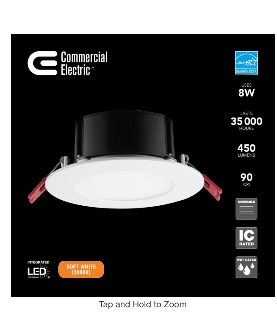 Commercial Electric 4 in. White Flush Round Wet Rated LED Integrated Recessed Lighting Kit Damaged Box - Image 2