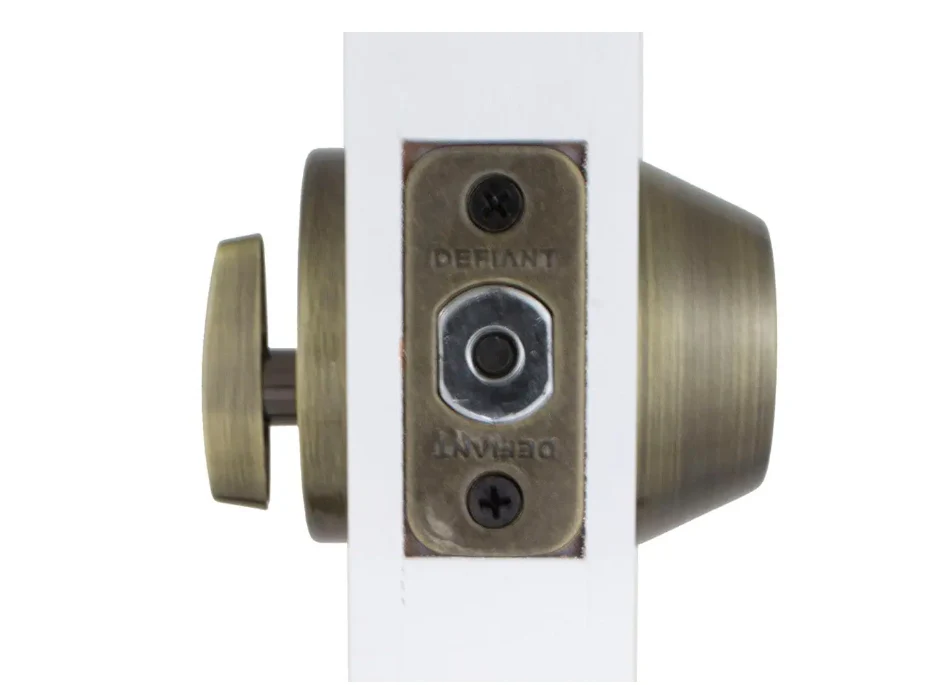 Defiant Single Cylinder Antique Brass Deadbolt - Image 4