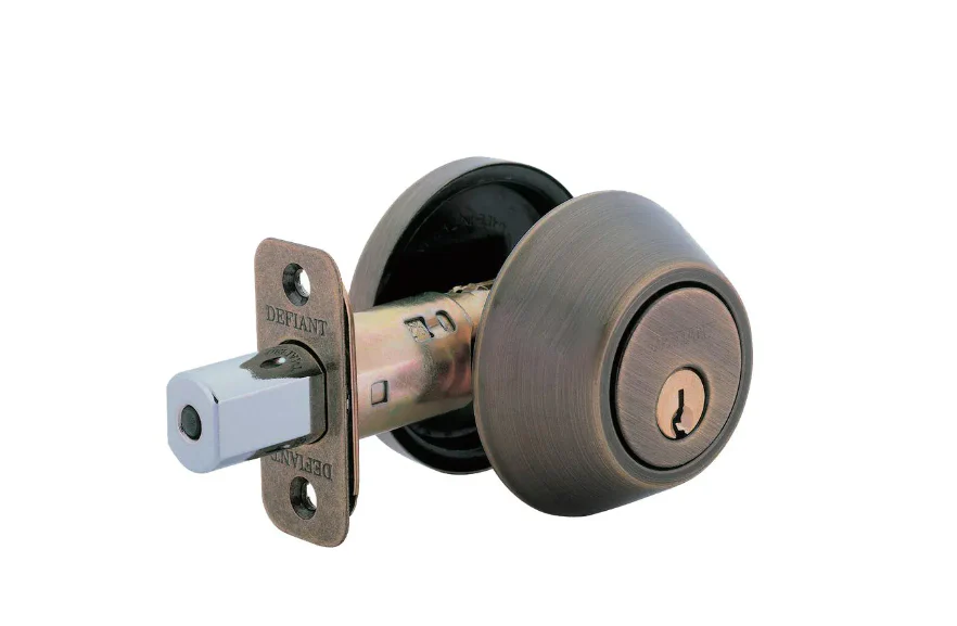 Defiant Single Cylinder Antique Brass Deadbolt - Image 6