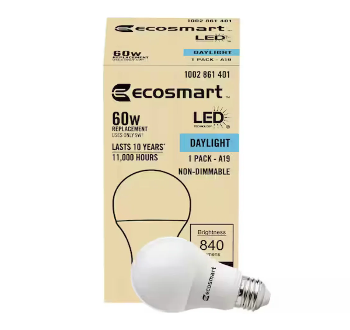 EcoSmart 60-Watt Equivalent A19 Non-Dimmable LED Light Bulb Daylight 5000 (1-Pack) - Image 5