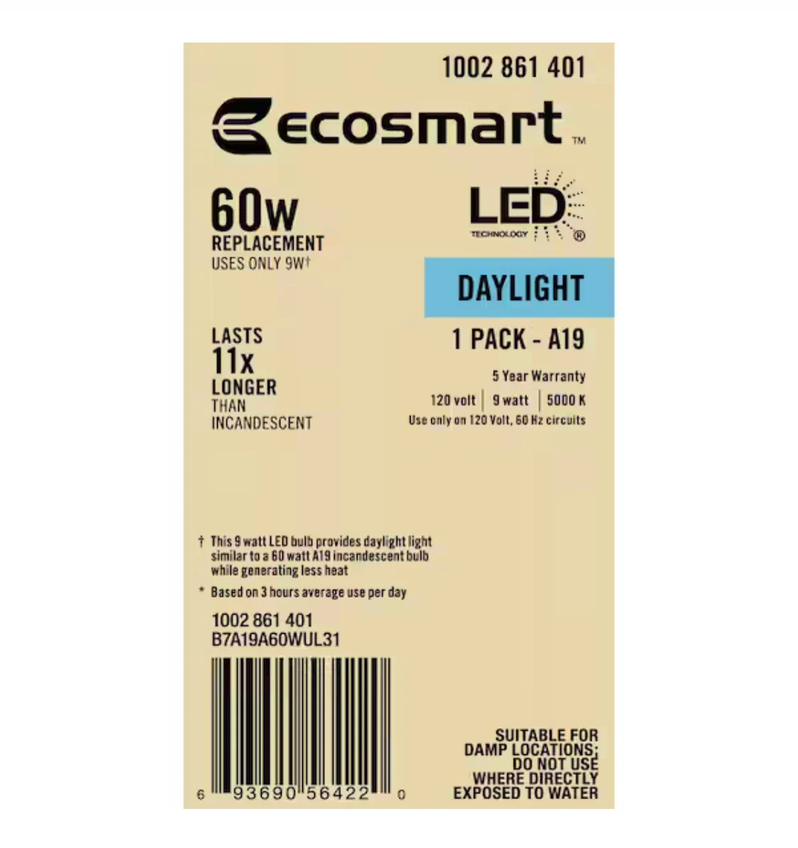 EcoSmart 60-Watt Equivalent A19 Non-Dimmable LED Light Bulb Daylight 5000 (1-Pack) - Image 6