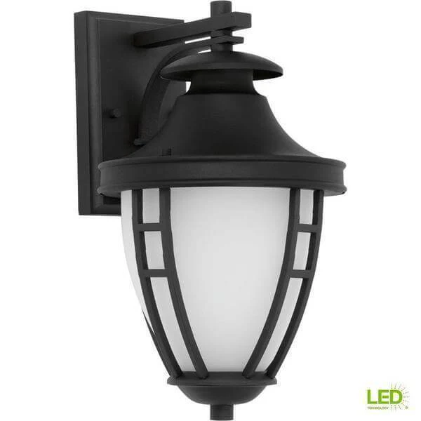 Fairview Collection 1-Light 14.2 in. Outdoor Textured Black LED Wall Lantern Damaged Box