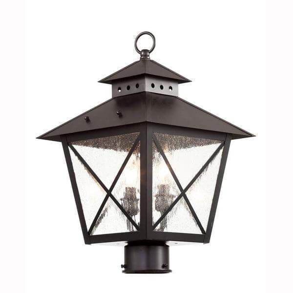 Farmhouse 2-Light Outdoor Black Post Top Lantern with Seeded Glass Damaged Box