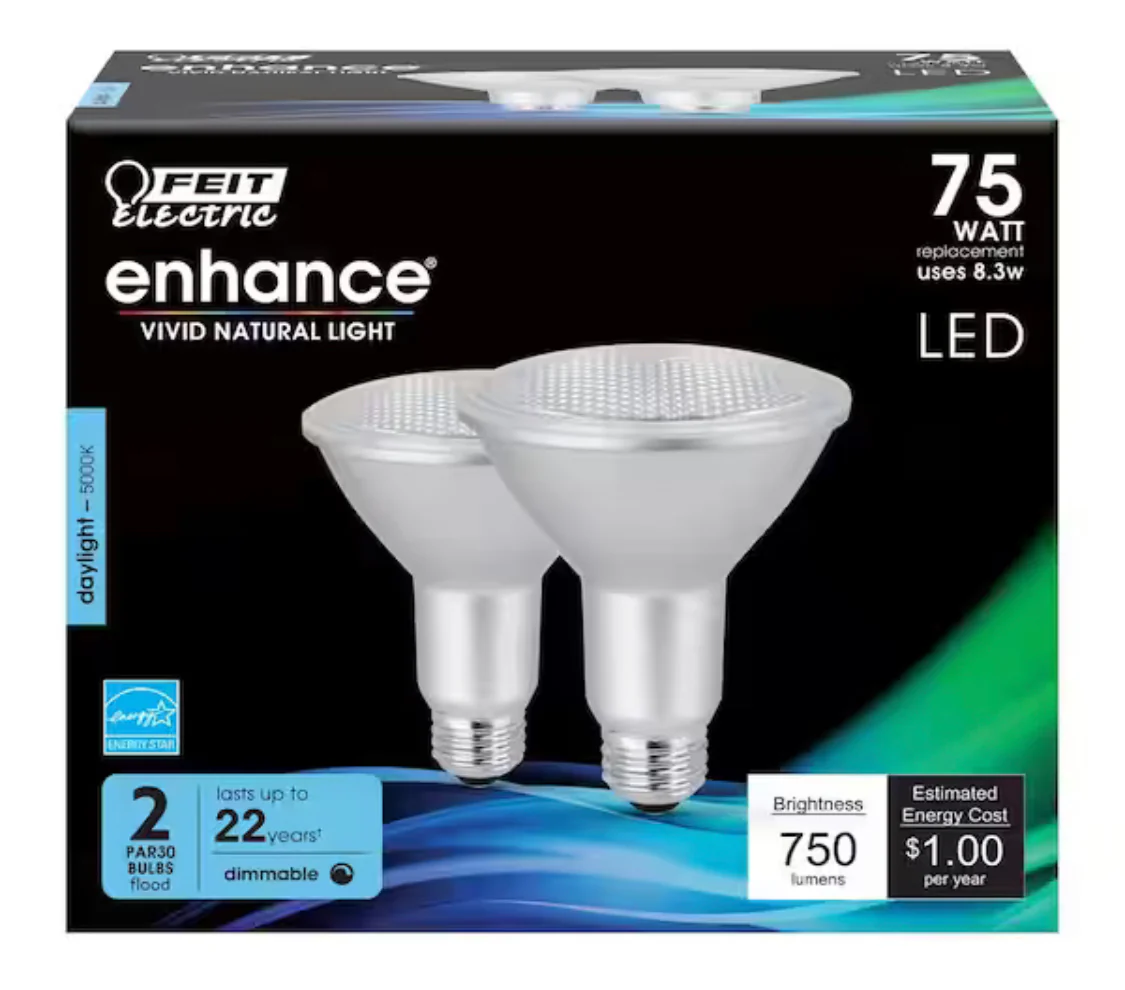 Feit Electric 75-Watt Equivalent PAR30 Dimmable Security or Track Lighting ENERGY STAR 90+ CRI Flood LED Light Bulb, Daylight (2-Pack) - Damaged Bag - Image 6