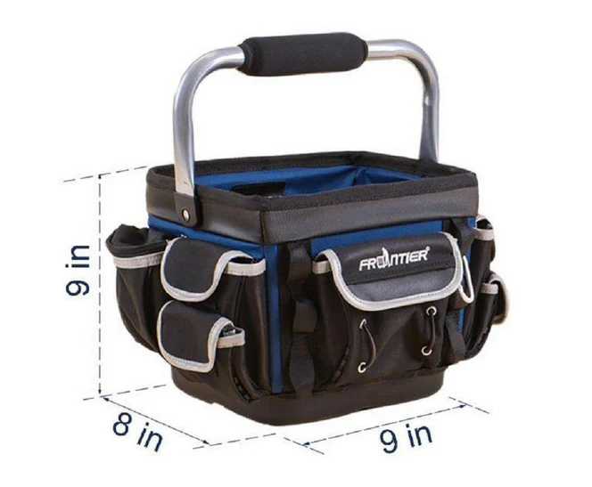 Frontier 10 Inch Open Mouth Heavy Duty Tote Tool Bag in Black and Blue - Image 9