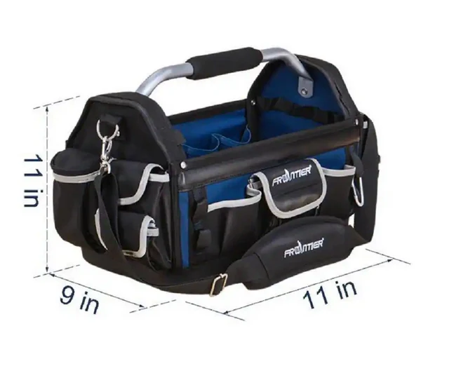 Frontier 18 Inch Open Mouth Tote Bag with Rotating Handle in Black and Blue - Image 3
