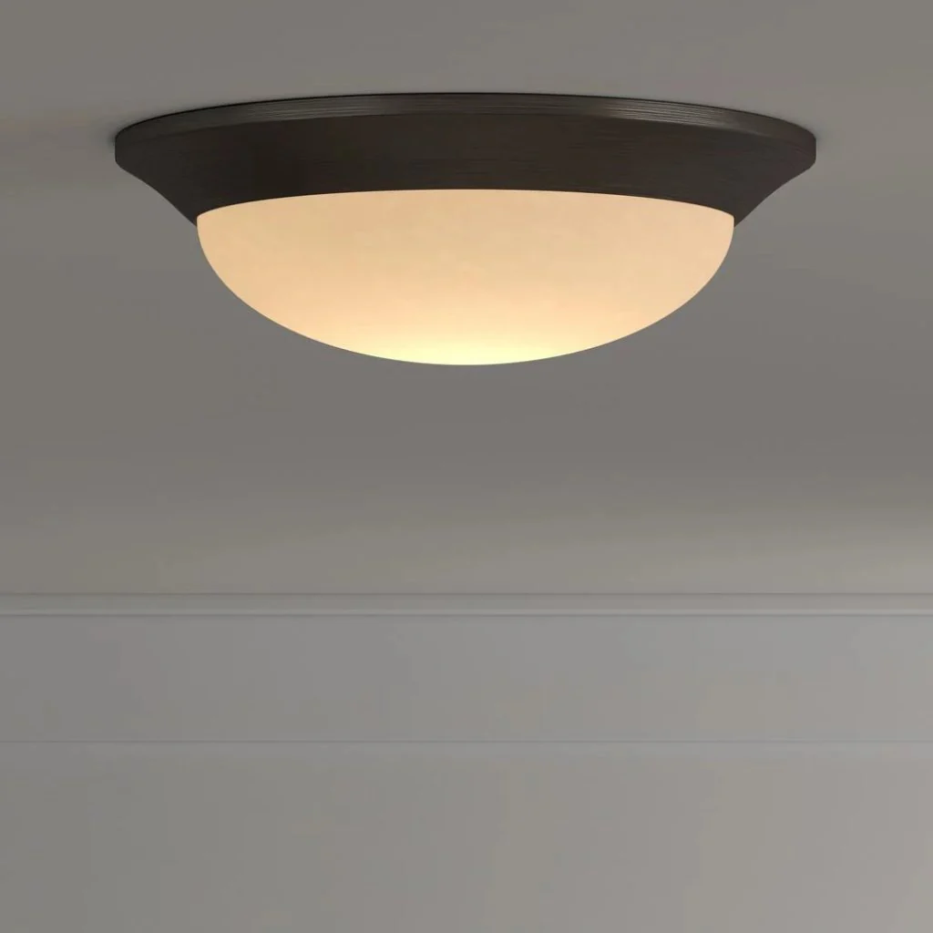 Hampton Bay 12.7 in. 120-Watt Equivalent Oil-Rubbed Bronze Integrated LED Flush Mount with Etched Linen Glass Shade Damaged Box - Image 2