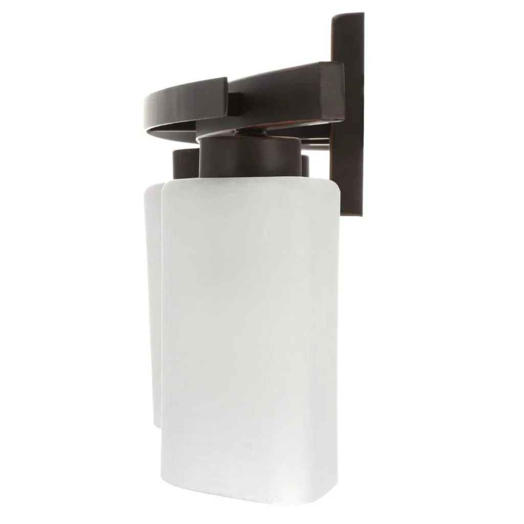 Hampton Bay Ettrick 3-Light Oil-Rubbed Bronze Sconce with Hand Pained Glass Shades Damaged Box - Image 2