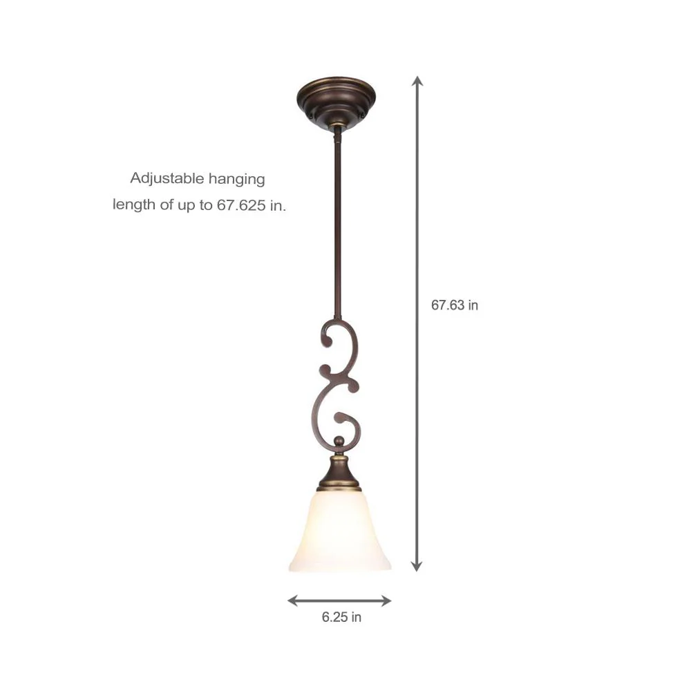 Hampton Bay Somerset One Light Oil Rubbed Bronze Mini Pendant with Bell Shaped Frosted Glass Shade Damaged Box - Image 3
