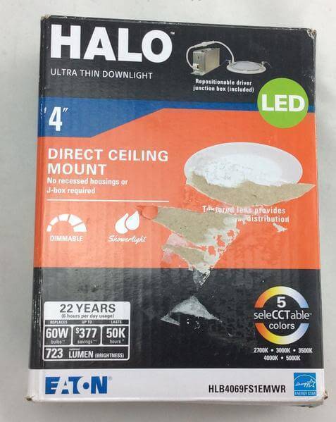 Halo HLB 4 in. White Round Integrated LED Recessed Light Direct Mount Kit with Selectable CCT (2700K-5000K), (No Can Needed) Damaged Box - Image 2