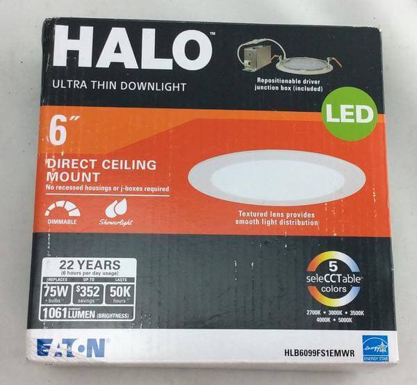 Halo 6 in. White Round Integrated LED Recessed Light Direct Mount Kit with Selectable CCT (2700K-5000K), (No Can Needed) Damaged Box - Image 2