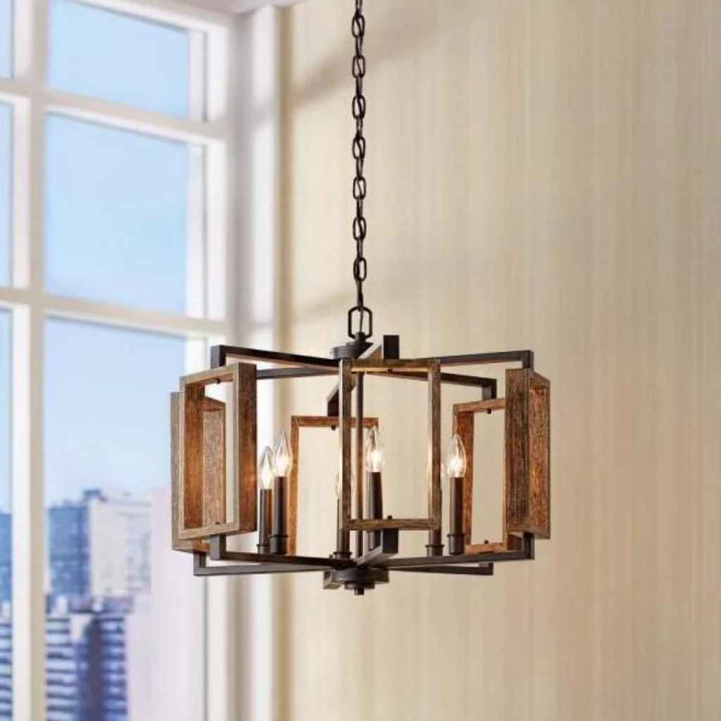 Home Decorators Collection Zurich 6-Light Aged Bronze Pendant with Wood Accents Damaged Box - Image 2