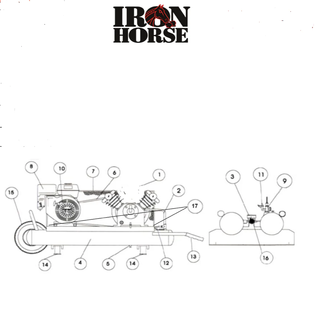 Iron Horse Air Compressor 6 Horsepower Kohler Engine 10 Gallon Twin Tank - Image 2
