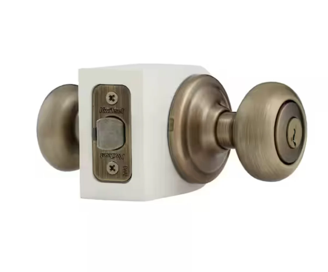 Kwikset Juno Antique Brass Entry Door Knob Featuring SmartKey Security with Microban Antimicrobial Technology - Image 2