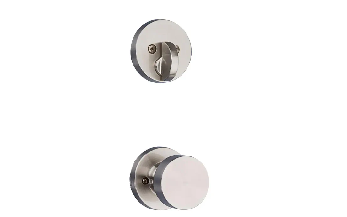 Kwikset Prague Satin Nickel Single Cylinder Entry Door Handleset with Round Pismo Knob Featuring SmartKey Security - Image 2