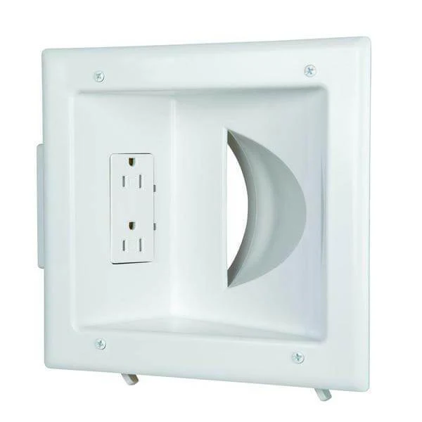 Low-Voltage Recessed Media Plate with Duplex Receptacle Damaged Box