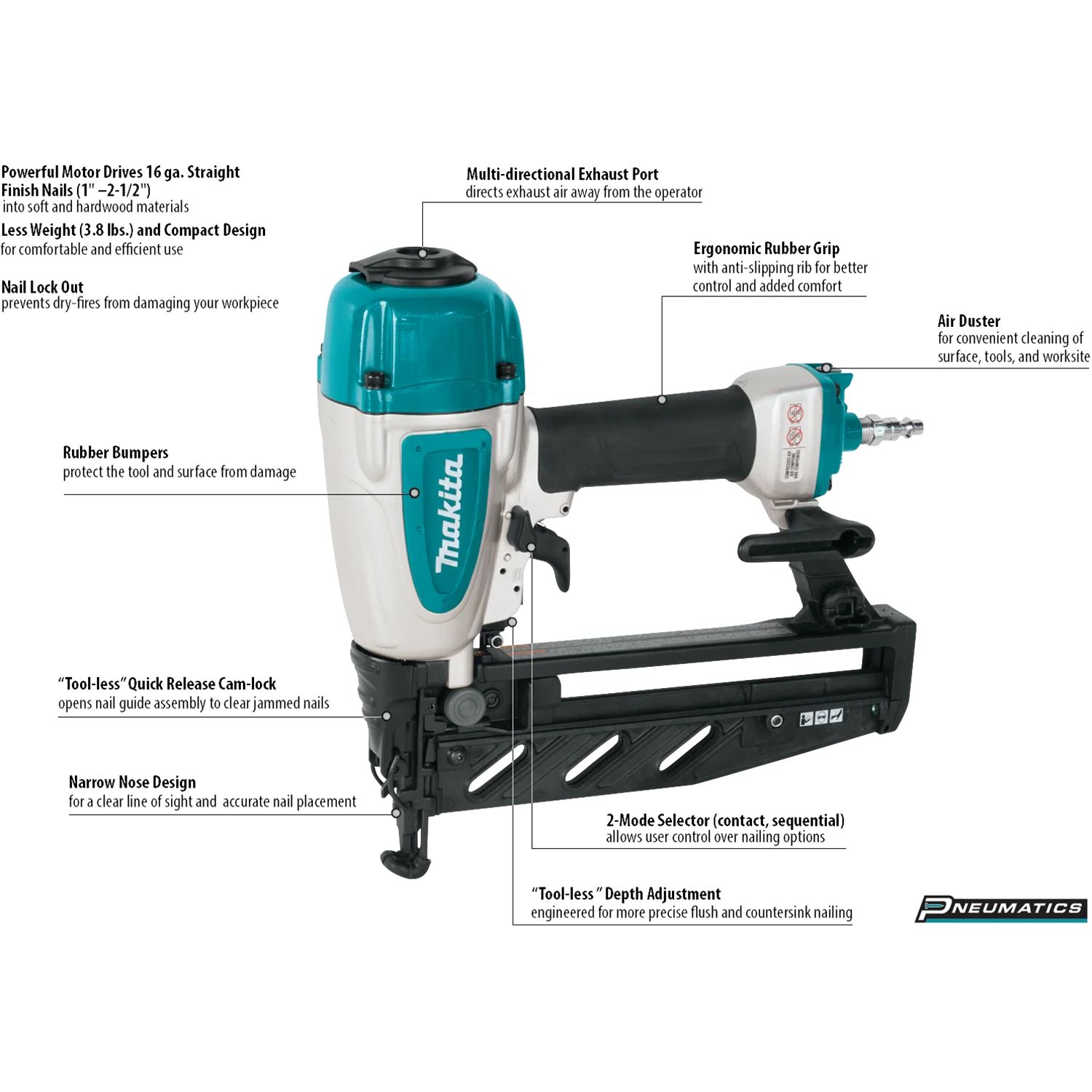 Makita 16 Gauge 2 1/2 Inch Straight Finish Nailer Factory Serviced - Image 3