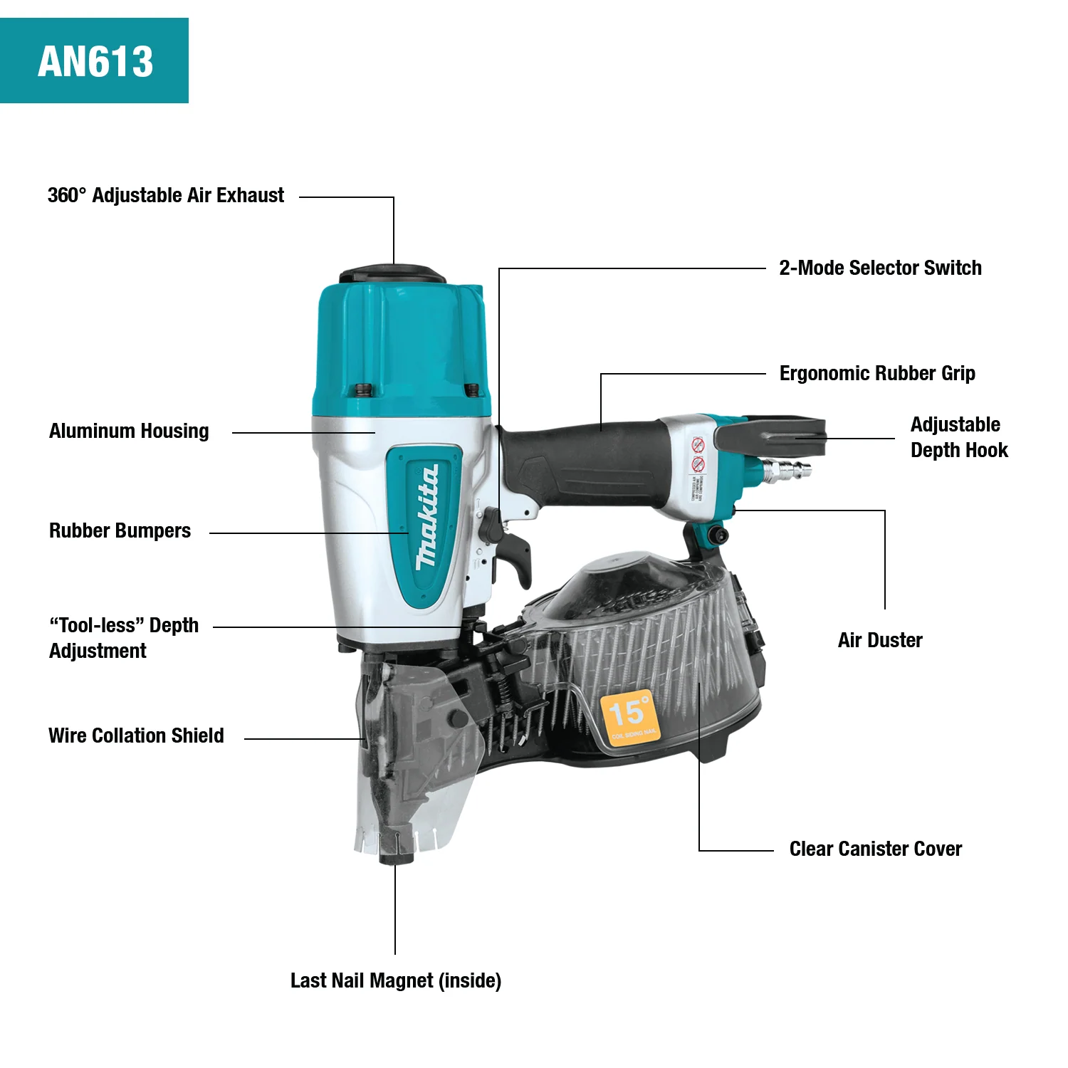 Makita 15 Degree 2 1/2 In Siding Coil Nailer Factory Serviced - Image 2