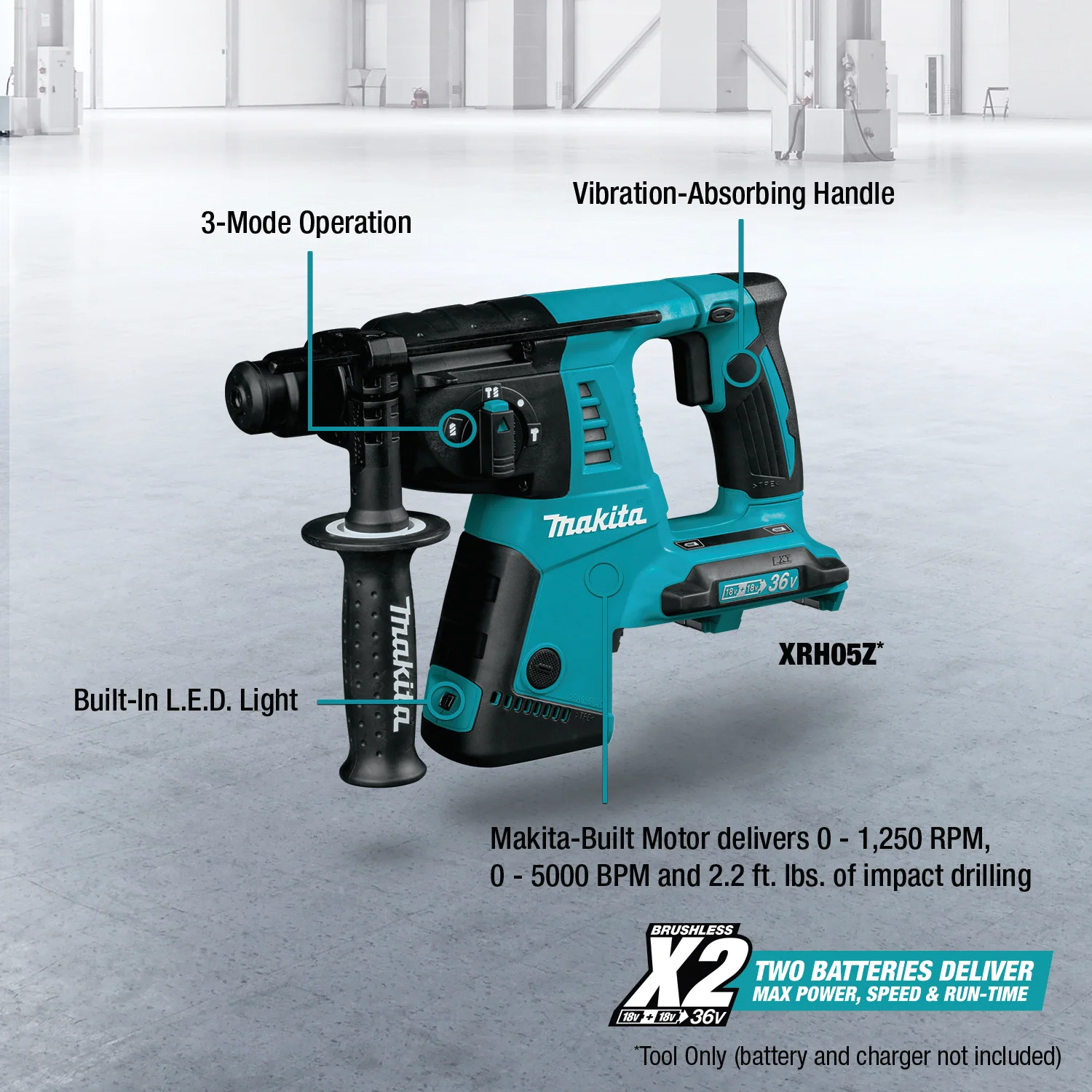 Makita 36 Volt 18V X2 LXT 1 Inch SDS Rotary Hammer Factory Serviced Tool Only - Image 11