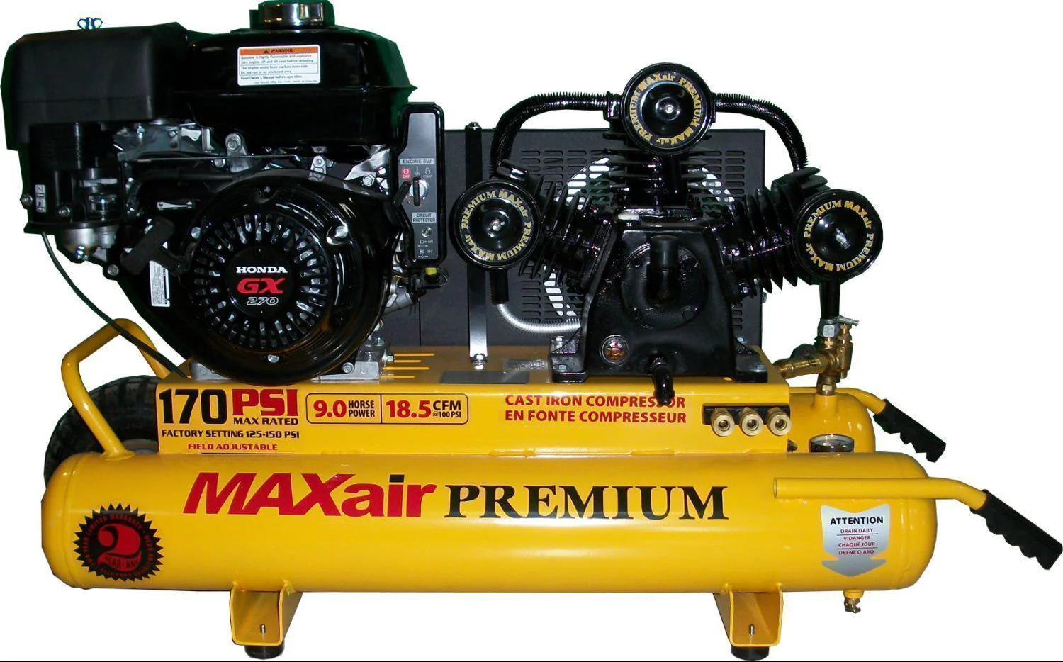 MaxAir 9HP Honda Engine Electric Start 10 Gallon Air Compressor