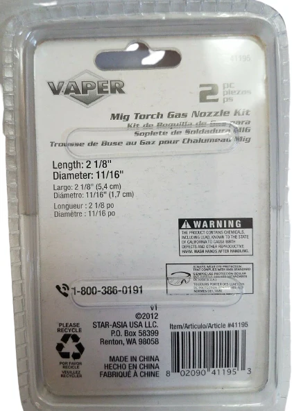 Mig Torch Gas Nozzle Kit 2 Piece By Vapor - Image 2