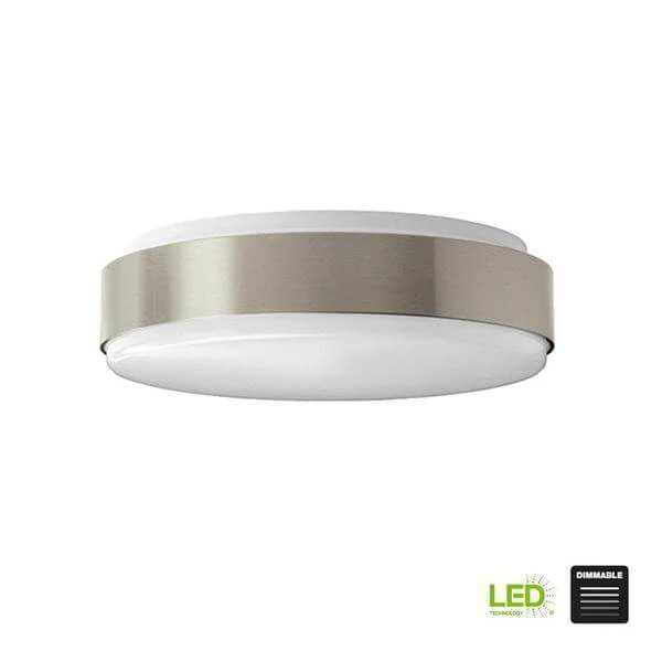 Modern Style 11 in. Round Brushed Nickel 100 Watt Equivalent Integrated LED Flushmount (Bright/Cool White, Dimmable) Damaged Box