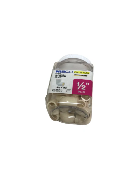 NIBCO 1/2 in. x 1/2 in. Chlorinated Poly Vinyl Chloride (CPVC)-CTS 90-Degree Slip x Slip Elbow Fitting Pro Pack (25-Pack) DAMAGED BOX - Image 2