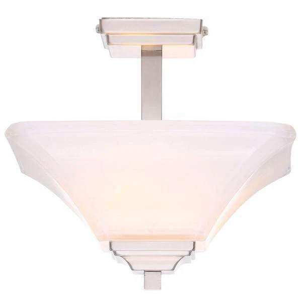 Nove 13 in. 2-Light Brushed Nickel Square Semi-Flush Mount with White Glass Shade Damaged Box