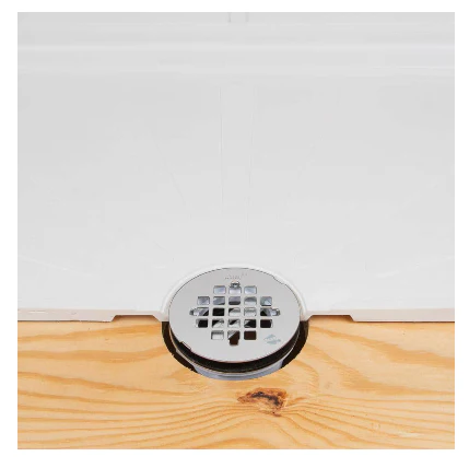 OATEY Round No-Caulk White PVC Shower Drain with 4-1/4 in. Round Snap-In Stainless Steel Drain Cover - Image 4